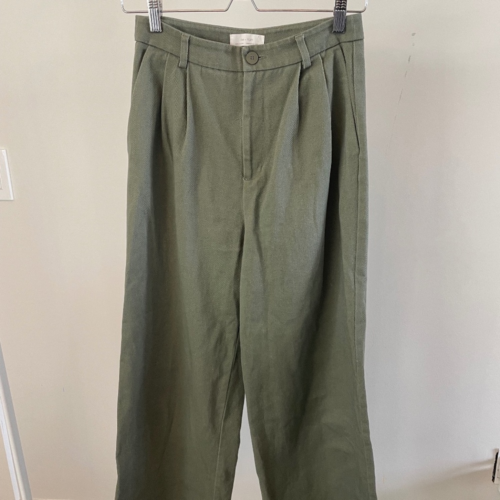 Oak + Fort Green Twill Wide Leg Pants